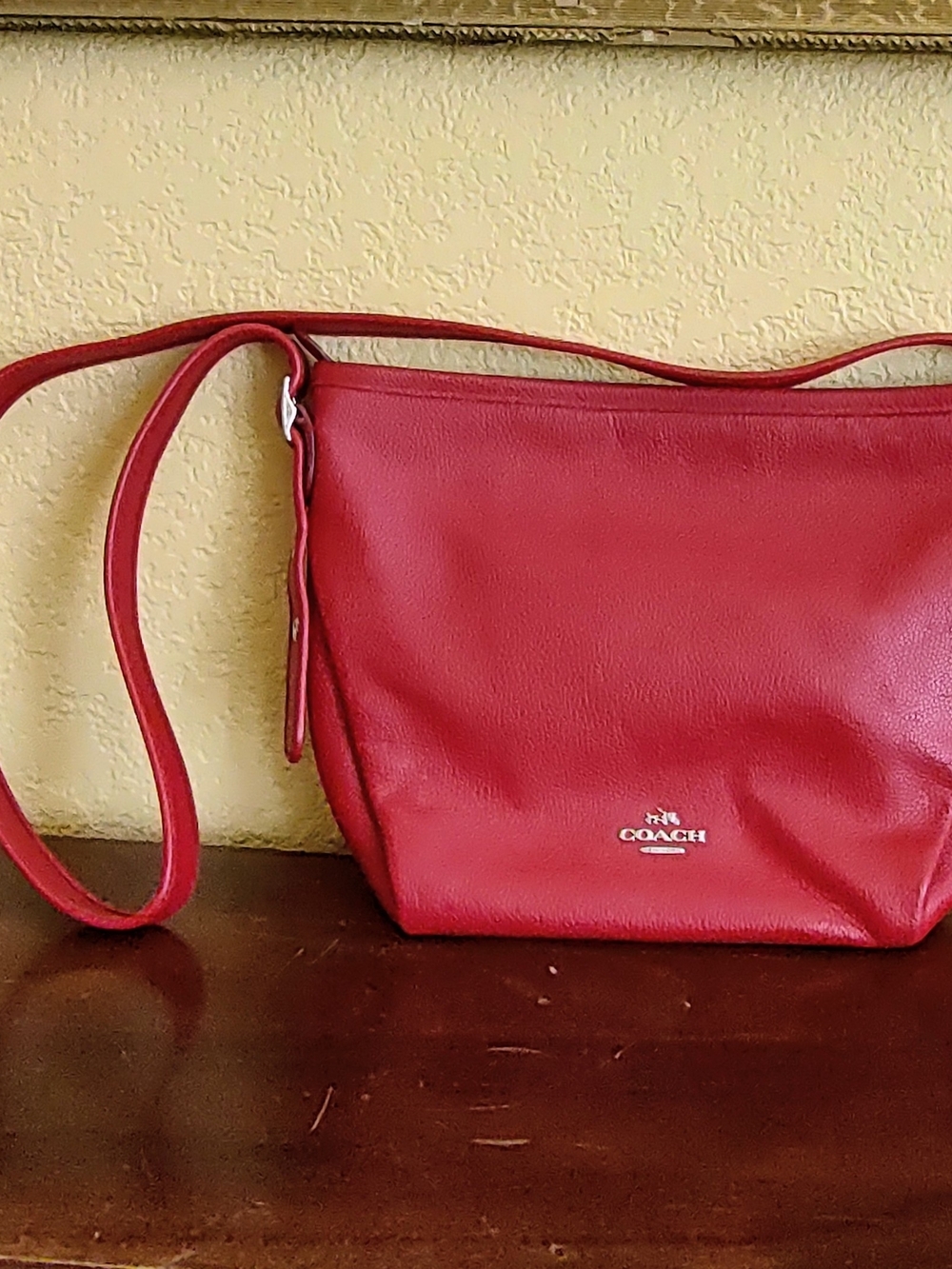Coach Red Leather Shoulder Crossbody Duffelette Bag with Silver Logo